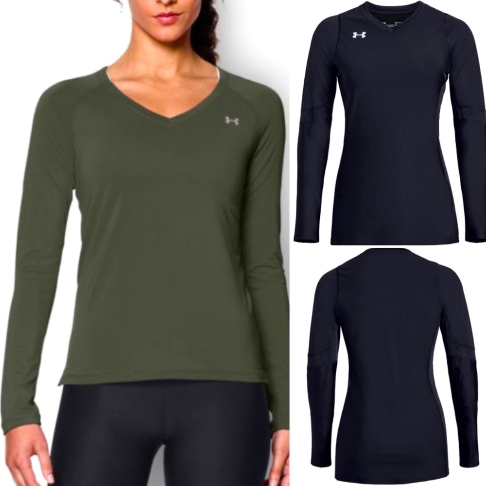 Women’s Under Armour UA Heatgear V-Neck Long Sleeve Shirt in Black Size Medium